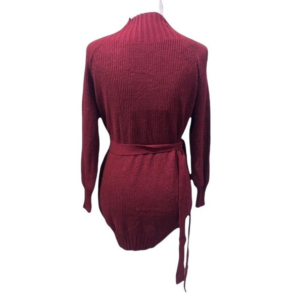 Mock Neck Knit Sweater Dress Tunic Waist Tie Red Small - Picture 2 of 2